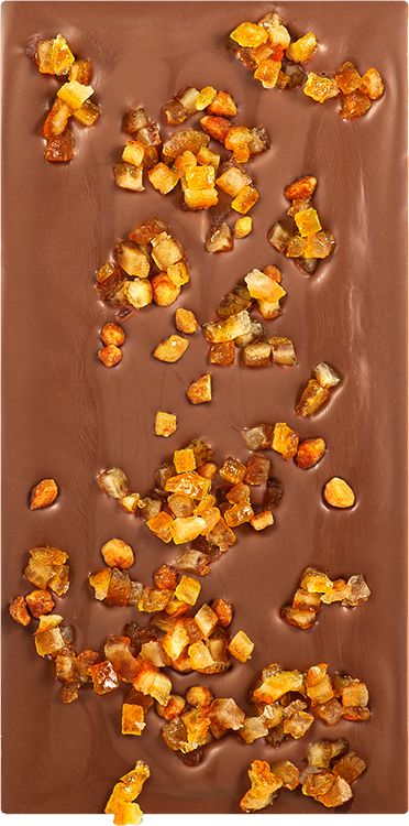 Молочный шоколад с апельсином и орехом в соленой карамели